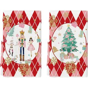 Artoid Mode Pink Nutcrackers Tree Christmas Kitchen Towels Dish Towels, 18x26 Inch Seasonal Winter Xmas Decoration Hand Towels Set of 2