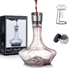 YouYah Iceberg Wine Decanter Set with Aerator Filter,Drying Stand and Cleaning Beads,Red Wine Carafe,Wine Aerator,Wine Gift,100% Hand Blown Lead-free Crystal Glass (1400ML)