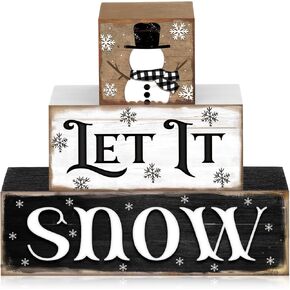 3 Pcs Winter Tiered Tray Decor Winter Table Sign Wood Decorations Winter Snowflakes Tiered Tray Decor for Party Gift Desk