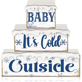3 Pcs Winter Tiered Tray Decor Winter Table Sign Wood Decorations Winter Snowflakes Tiered Tray Decor for Party Gift Desk