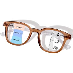 FONHCOO Progressive Multifocal Reading Glasses for Women, Spring Hinges Blue Light Blocking Reader Anti Eyestrain & UV Glare