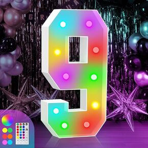 3FT Marquee Light Up Numbers Sign, Colorful Happy Birthday Light Up Number 1, 18 Color Modes with Remote, Cardboard Numbers for Birthday Anniversary Party Decorations, Mosaic Numbers for Balloons