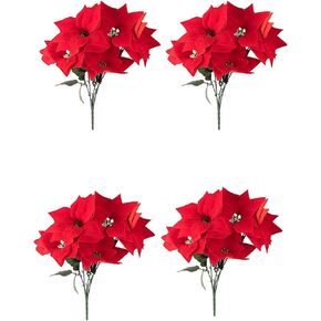 Juvale Artificial Flowers for Christmas Decorations, Poinsettia Flower (Red, 4 Pack)