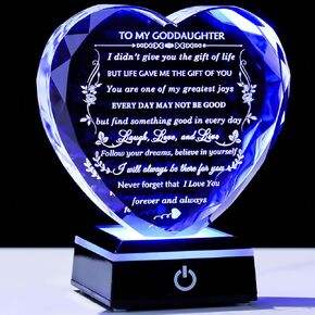 Goddaughter Gift with Colorful LED Base Goddaughter Gifts from Godmother Crystal Heart to My Goddaughter Gifts on Birthday Wedding Graduation Christmas God Daughter Baptism Gifts