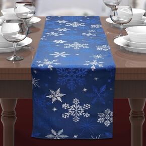 Holiday Blue Snowflakes Metallic Jacquard Woven Table Runner (14" x 72" Runner)