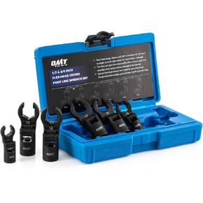 Orion Motor Tech Crows Foot Wrench Set, 6pc Flex Head Crows Foot Line Wrench Set with 1/2" & 3/8" Drive, Metric Crowfoot Wrenches for 12 14 16 17 18 19 mm Nuts with 180° Flexible Head Storage Case