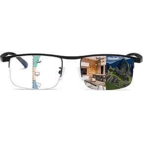 Half-frame Women's Multifocal Reading Glasses TR90 Photochromic Progressive Reader Anti-Blue Light Computer Glasses