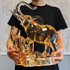 Acrylic Elephant Statue Mother and Baby African Elephant Figurine with Trunk Up Lucky Feng Shui Collectible Figurines Home Decor Gifts for Mom 13.87'' High