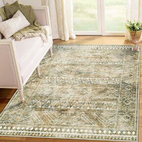 Washable Rugs 8X10: Rugs for Living Room Non Slip Washable Large Rug Boho Vintage Rug Morocaan Geometric Distressed Low Pile Carpet for Bedroom,Farmhouse,Dining Room(8'X10' Brown)