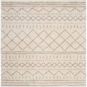 مجموعة SAFAVIEH Arizona Shag مقاس 5'1 بوصة مربعة عاجية/بيج ASG741A مغربي غير متساقط لغرفة المعيشة وغرفة النوم وغرفة الطعام ومدخل القطيفة بسمك 1.6 بوصة