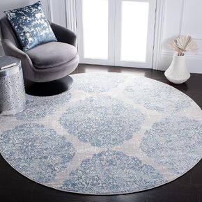 SAFAVIEH Lagoon Collection 6'7" Round Grey/Blue LGN506F Distressed Non-Shedding Dining Room Entryway Foyer Living Room Bedroom Area Rug