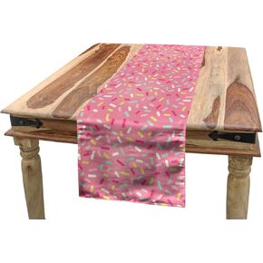 Ambesonne Pink and White Table Runner, Abstract Pattern of Colorful Donut Sprinkles Tasty Food Bakery Theme, Dining Room Kitchen Rectangular Runner, 16" X 90", Pink Pale Blue