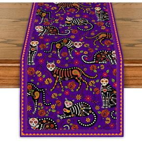 Day of The Dead Table Runner Dia De Los Muertos Table Cover Mexican Sugar Skull Marigolds Floral Decor Day of The Dead Decorations for Home Party