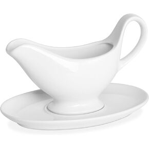 Yedio 18 oz Gravy Boat with Saucer, Large White Ceramic Gravy Boat for Thanksgiving Christmas, Boat and Tray for Turkey Beef Sauce, Salad Dressing, Creamer, Milk, Broth,Microwave and Dishwasher Safe