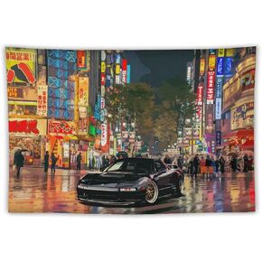 josnmre Tokyo Japane Anime Night NSX Art Jdm Car Tapestry Wall Hanging Funny Wall Tapestry for Bedroom Living Room Office Classroom Dorm Ceiling Home Wall Decor Art Tapestries 40"x60"