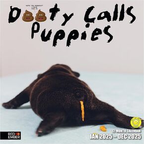 RED EMBER Funny Gag Gift Dooty Calls Puppies 2024 Hangable Monthly Wall Calendar Pooping Crapping | 12" x 24" Open | Thick & Sturdy Paper | Giftable | Joke, White Elephant, Yankee Swap, Secret Dirty