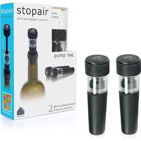 Soireehome Stopair Vacuum Sealer Pump Wine Cork and Bottle Stopper - Perfect for Wine, Oil, Vinegar, Liquor - Preservation System Increases Shelf-Life for Days, 2pc Set