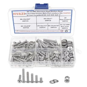 #2-56#4-40#6-32 UNC Stainless Steel Button-Head Socket Cap Screws Nuts Assortment Kit