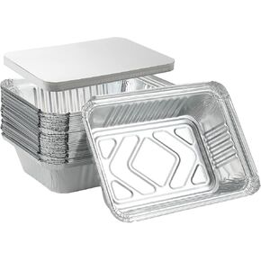 25Pack Disposable Aluminum Foil Pans Heavy Duty Premium Bread Tins 2.25LB - Capacity 8.5x6.3" Takeout Pans, Tin Foil for Reheating, Baking, (25 Pack with Cardboard Lids)
