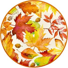 Fall Leaves Party Plates Thanksgiving Maple Leaf Paper Dinner Plates Autumn Harvest Colored 9" Disposable Round Plates for Birthday Holiday Party Supplies Tableware Decor (24)