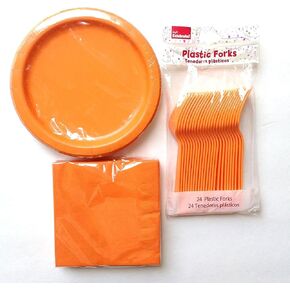 Classic Orange Party Supply Pack for 24 Guests- Plates, Napkins, Forks by Walmart