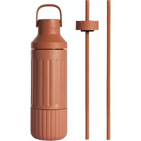 Beast Health® Stainless Steel Water Bottle, 22 oz, Insulated Stainless Steel, Leak-Proof, Reusable Straw System, Portable Carry Cap, BPA-Free, Dishwasher Safe (Terra)