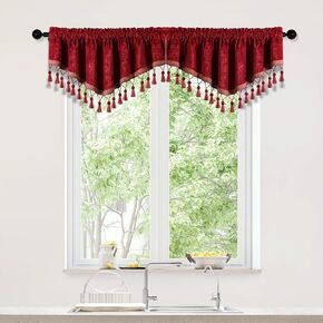 ELKCA Double-Sided Chenille Ascot Valance for Kitchen Window Curtains Valance for Living Room,Rod Pocket, Pack of 2(Burgundy Red, 52" W x 18" L)
