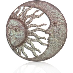 Kercan Outdoor Metal Wall Art Sun and Moon Decor Hanging for Indoor Outdoor Patio Garden Living Room Restaurant Courtyard Wall Sculpture(Retro)