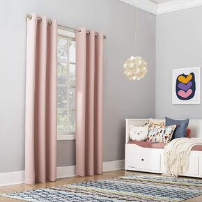 Sun Zero Riley Kids Bedroom Blackout Grommet Curtain Panel, 40" x 95", Blush Pink