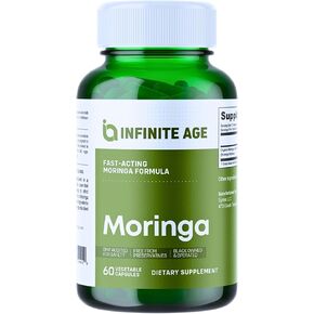 INFINITE AGE 1000mg Organic Moringa Leaf Powder, 60 Capsules - USA, Vegan, Gluten Free, All-Natural - Antioxidants, Liver & Kidney Support - Moringa Powder Organic Supplement, Moringa Oleifera Leaves