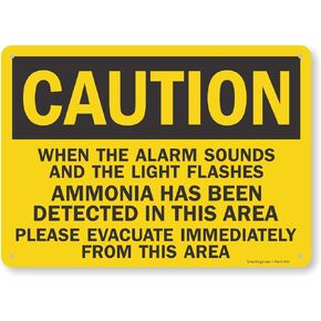 SmartSign "Caution - When Alarm Sounds & Light Flashes, Ammonia Has Been Detected, Please Evacuate " Sign | 10" x 14" Aluminum