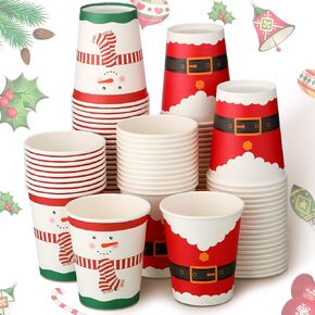 Jetec 100 Pcs Christmas Coffee Cups Disposable Christmas Paper Cups Christmas Hot Cocoa Cup in Snowman Santa Belt Design Xmas Paper Cups for Coffee Tea Beverage Dinner Christmas Party Supplies (9 oz)