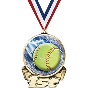 Softball First Place Medal, 3" Gold Girls Softball Trophy Medal Award Prime