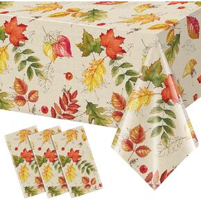 3 Pack Fall Tablecloth for Rectangle Tables, Disposable Fall Maple Leaves Thanksgiving Table Cloth, Plastic Fall Farmhouse Table Decor for Autumn Thanksgiving Harvest Party Decorations, 54x108 Inch