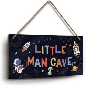 YZEXEZY Construction Boy Room Decor-Little Man Cave Sign 6"x12" Construction Wall Decor Hanging Plaque for Toddler Room,Kids Bedroom,Nursery Boys Playroom