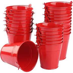 25 Pack 4 Inch Red Iron Pail, Metal Buckets with Handle, Easter Bucket,Pencil Holder and Flower Pots, Used to Carry, Store, or Even Plant, by GENHAKON.