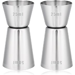 Giantree 2Pcs Spirit Measure, Stainless Steel 25/50 ml Cocktail Jigger Spirit Measure Cup Dual Measuring Cup, Whisky Measure for Bar Party Wine Cocktail Drink Shaker Shaker in Saudi Arabia