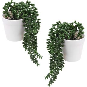 PATIKIL Artificial Succulents, 2Pcs Hanging Artificial Succulents Plant Fake Faux Flower in White Pot for Garden Home Hanging Decorations Arrangement Craft