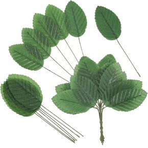 400pcs Artificial Green Leaves Faux Wired Single Leaf False Rose Wire Crafts for Crafts Scrapbooking Floral Arrangements Home Kitchen Wedding Garland Party Decorations