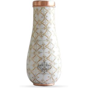 Indian Art Villa Pure Copper Half Hammered and Green Silk Finish Vase Shape Bedroom Bottle, Volume- 48 Oz