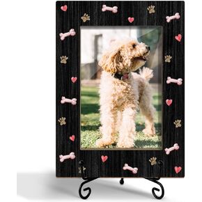 Pet Picture Frame, Pet Paw Print Photo Frame for Dog Cat, Gifts for Pet Owner Pet Lover Wooden Picture Frame, 4"x6" Picture Frame for Tabletop Display, Home Office Desk Decor Shelf Display/XK60