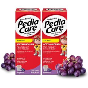 Fast Acting Children's Pain Reliever/Kids Fever Reducer with Acetaminophen Oral Suspension, Ages 2-11, Zero Alcohol or Aspirin or Ibuprofen, Grape Flavor, 4 fl oz (2 Pack)