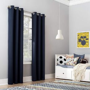 Sun Zero Riley Kids Bedroom Blackout Grommet Curtain Panel, 40" x 63", Navy Blue