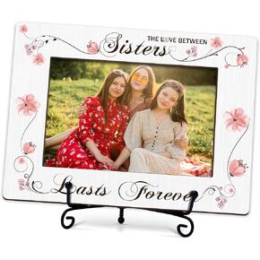 Sisters Picture Frame, The Love Between Sisters Lasts Forever,Wooden Tabletop Photo Frame With Stand, Birthday Graduation Christmas Gifts For Bestie Soul Sister BFF Friend, D04
