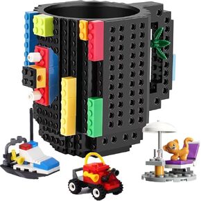Build on Brick Coffee Mugs,Creative DIY Kids Party Cups with Building Blocks,Fun Novelty Gifts for Kids Childhood Adults Office Birthday Xmas,Red