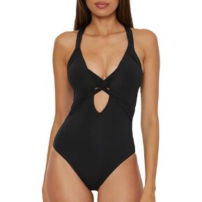 BECCA Women's Color Code Twist Cut-Out One Piece Swimsuit, Plunge Neck, Adjustable, Tie Back, Bathing Suits