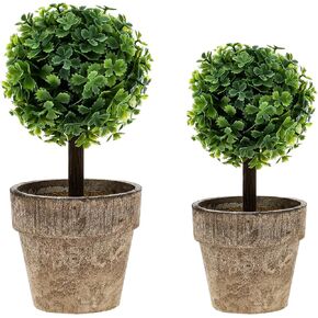 Woration Artificial Green Grass Ball Potted 8.6" Fake Shrubs Double Ball Plant Greenery Decoration Faux Small Tree Home Office Desk Farmhouse Room 2 Pcs