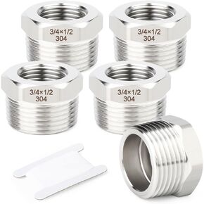 TAISHER 5PCS 304 Stainless Steel New Reducer Hex Bushing, 1" NPT Male x 3/8" NPT Female, Reducing Pipe Adapter Fitting