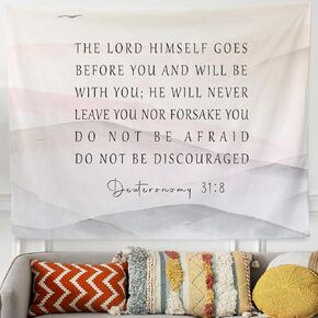 QROZIAR Christian Bible Verse Tapestry for Bedroom, Inspirational Deuteronomy 31:8 Tapestry Wall Hanging Decor, Scripture Backdrop Wall Blanket Decor for Prayer Room Church Bedroom Living Room, 50x60 Inches