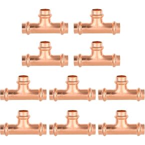 10-Pack GUOFIS Copper Press Tee,1/2" x 1/2"x 1/2" Tee Fittings for Copper Tube Connection with Stop